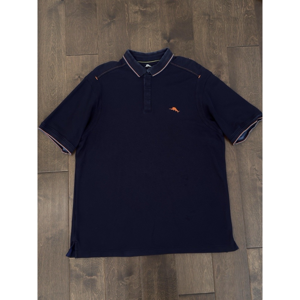 Tommy Bahama Men's Navy Blue Polo Shirt Size L Cotton Blend Embroiderd Swordfish